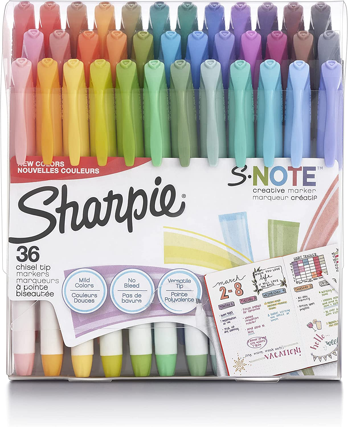 S-Note Creative Markers, Pastel Highlighters, Art Marker Set, Assorted Colors, Chisel Tip, 24 Count