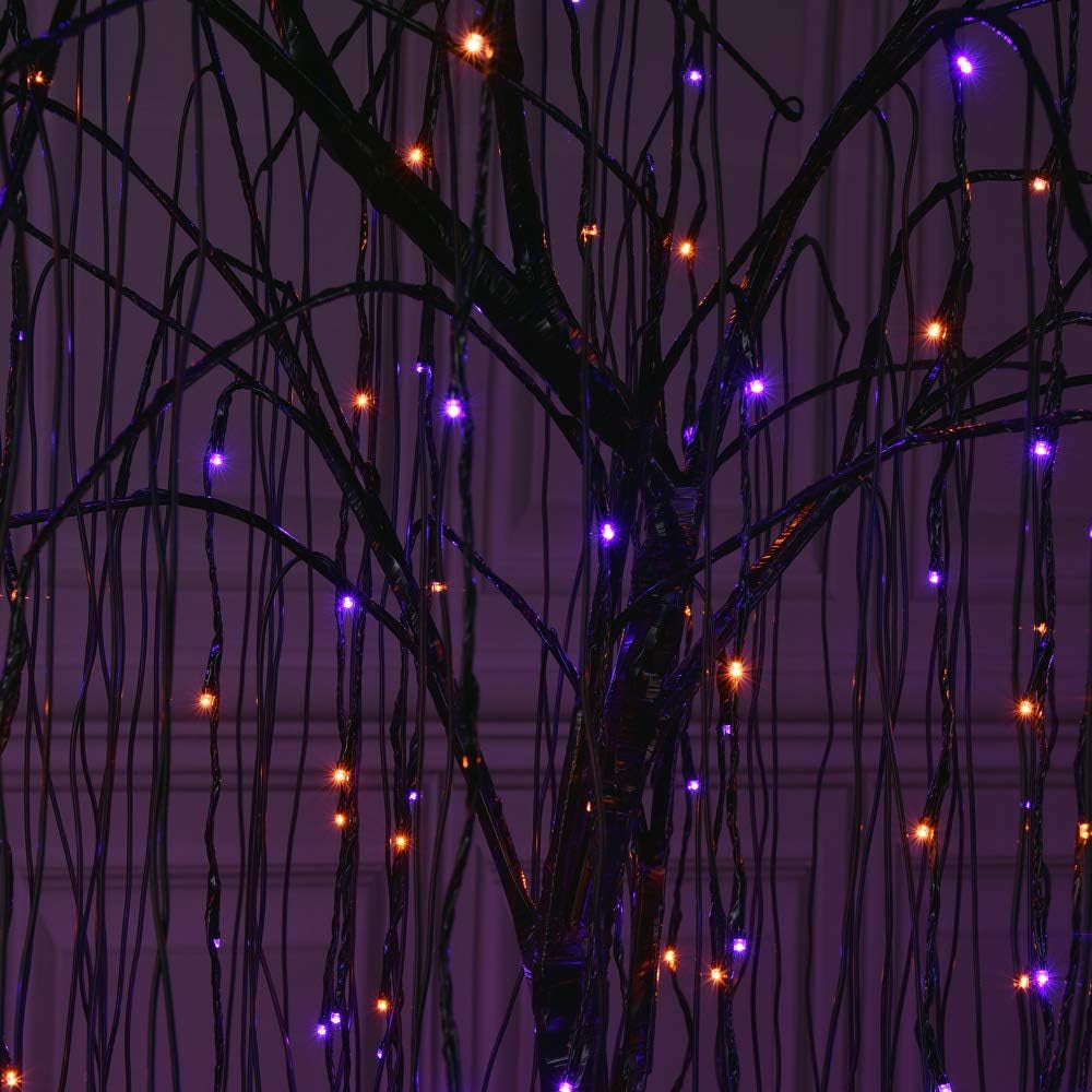 7 Feet Halloween Willow Tree with Spiders, 256 LED Lights for Home, Festival,Nativity, Party, and Christmas Decoration,Indoor Outdoor Use, Purple