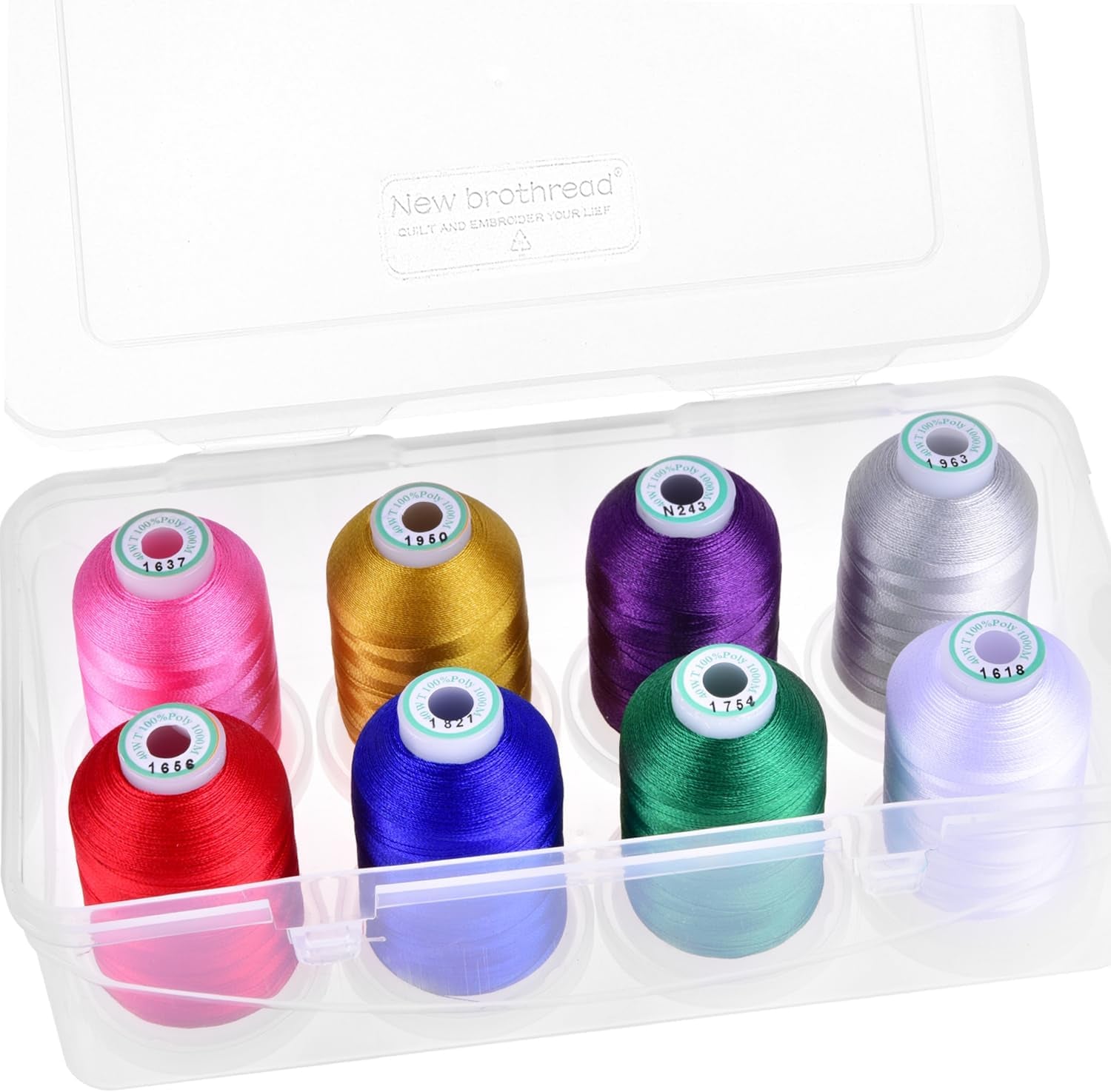 - 20 Options - 8 Snap Spools of 1000M Each Polyester Embroidery Machine Thread with Clear Plastic Storage Box for Embroidery & Quilting - Variegated Color1