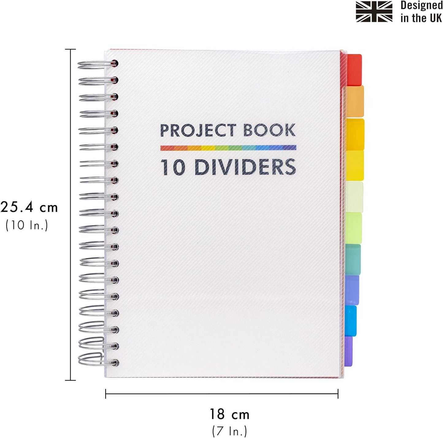 B5 Subject Notebook with 10 Repositionable Dividers for Organization – 400 Perforated Pages of 80GSM Paper – 200 Sheet Notebook for School, Office, and Home – White, 7.48 X 9.84In