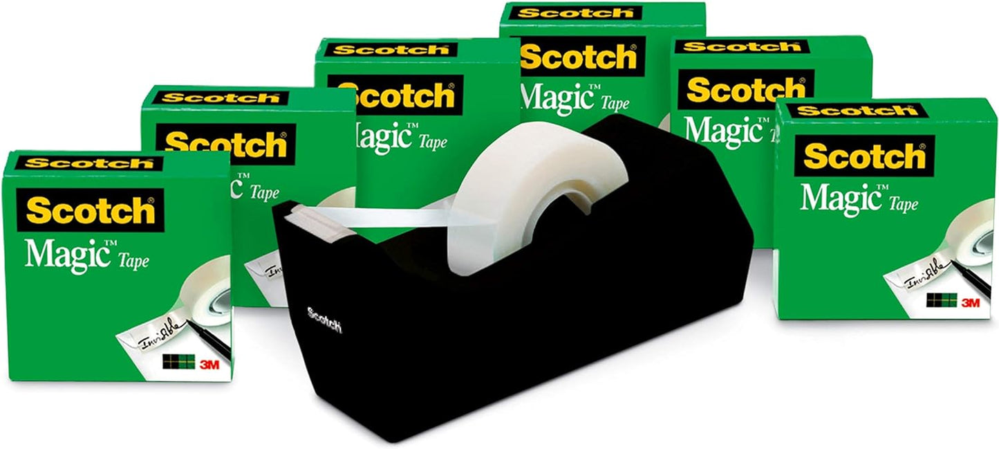 Magic Tape, 6 Rolls with Dispenser, Numerous Applications, Invisible, Engineered for Repairing, 3/4 X 1000 Inches, Boxed (810K6C38)
