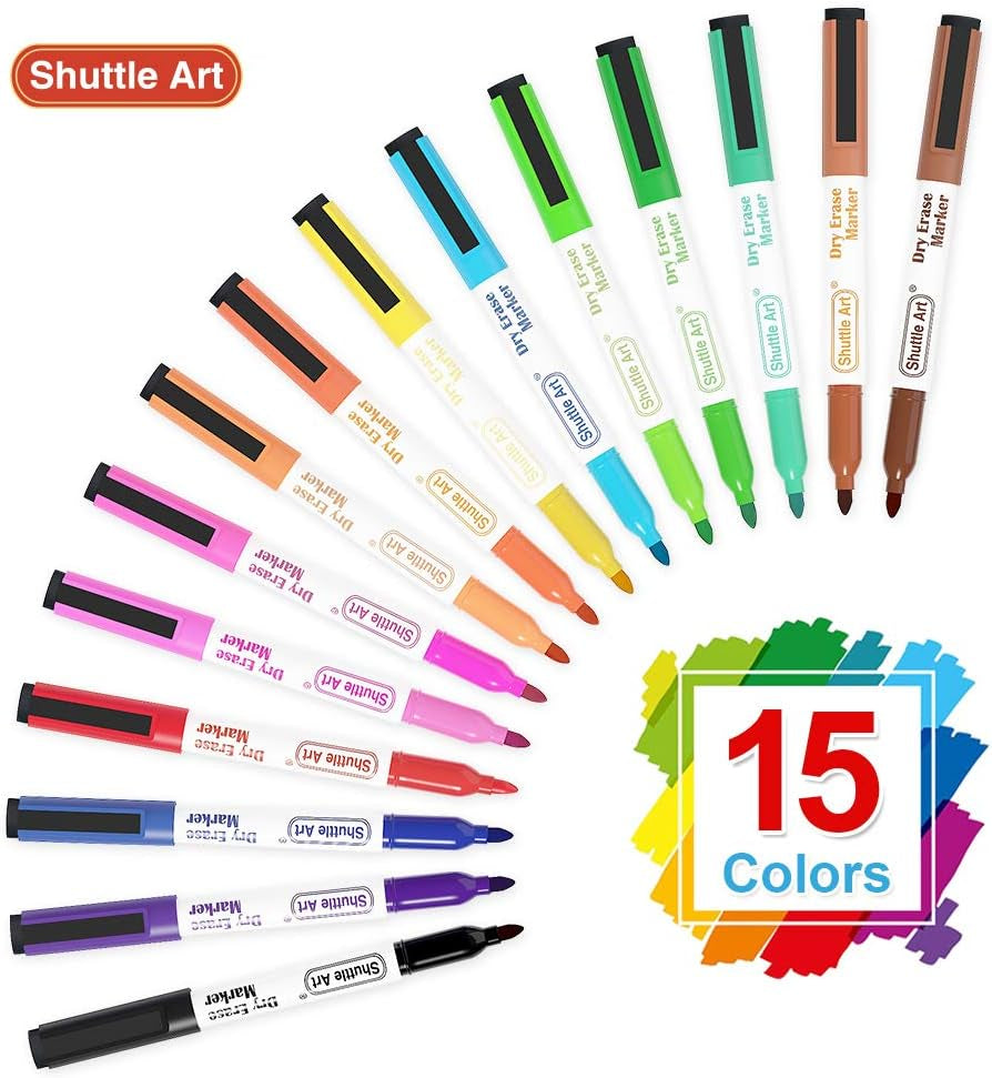 Dry Erase Markers, 15 Colors Magnetic Whiteboard Markers with Erase,Fine Point Perfect for Writing on Whiteboards, Dry-Erase Boards,Mirrors for School Office Home