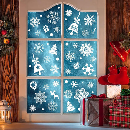 284 Pcs Christmas Window Clings Christmas Window Stickers Snowflake Window Clings Decals for Christmas Decorations Holiday Decorations Ornaments Party Supplies 9 Sheets