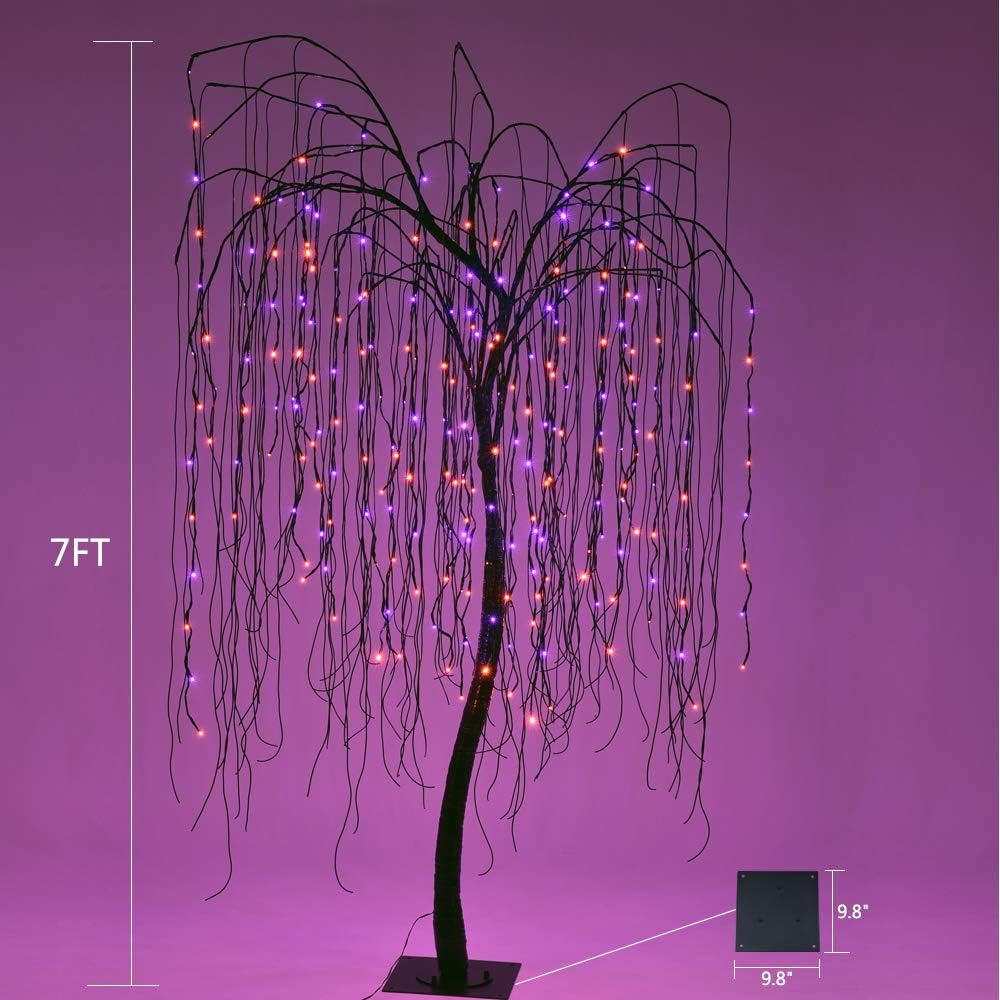 7 Feet Halloween Willow Tree with Spiders, 256 LED Lights for Home, Festival,Nativity, Party, and Christmas Decoration,Indoor Outdoor Use, Purple