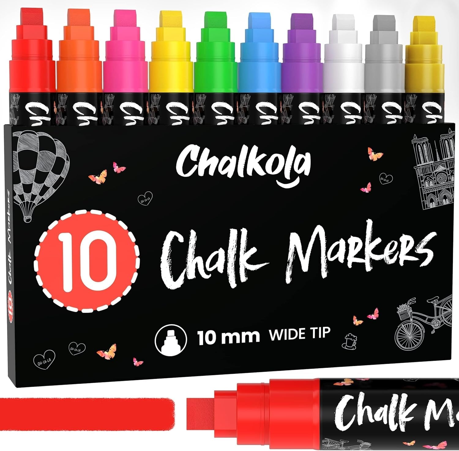Liquid Chalk Markers Erasable (10 Pack) W/Gold & Silver - Washable Paint Chalk Pens for Chalkboard Signs, Blackboard, Car Window, Bistro, Glass, Board - Neon Wet Wipe 6Mm Reversible Bold Tip
