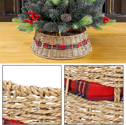 Farmhouse Christmas Tree Collar 12.6 Inch, Rustic Holiday Decoration, Natural Woven, Base Cover for Mini Christmas Tree