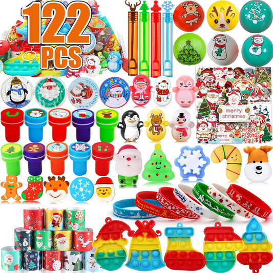 122 Pcs Christmas Party Favors for Kids, Pop It Fidget Toys, Treasure Box Toys, Classroom Prizes, Xmas Stocking Stuffers, Pinata Filler Goodie Bag Stuffers, Treasure Chest