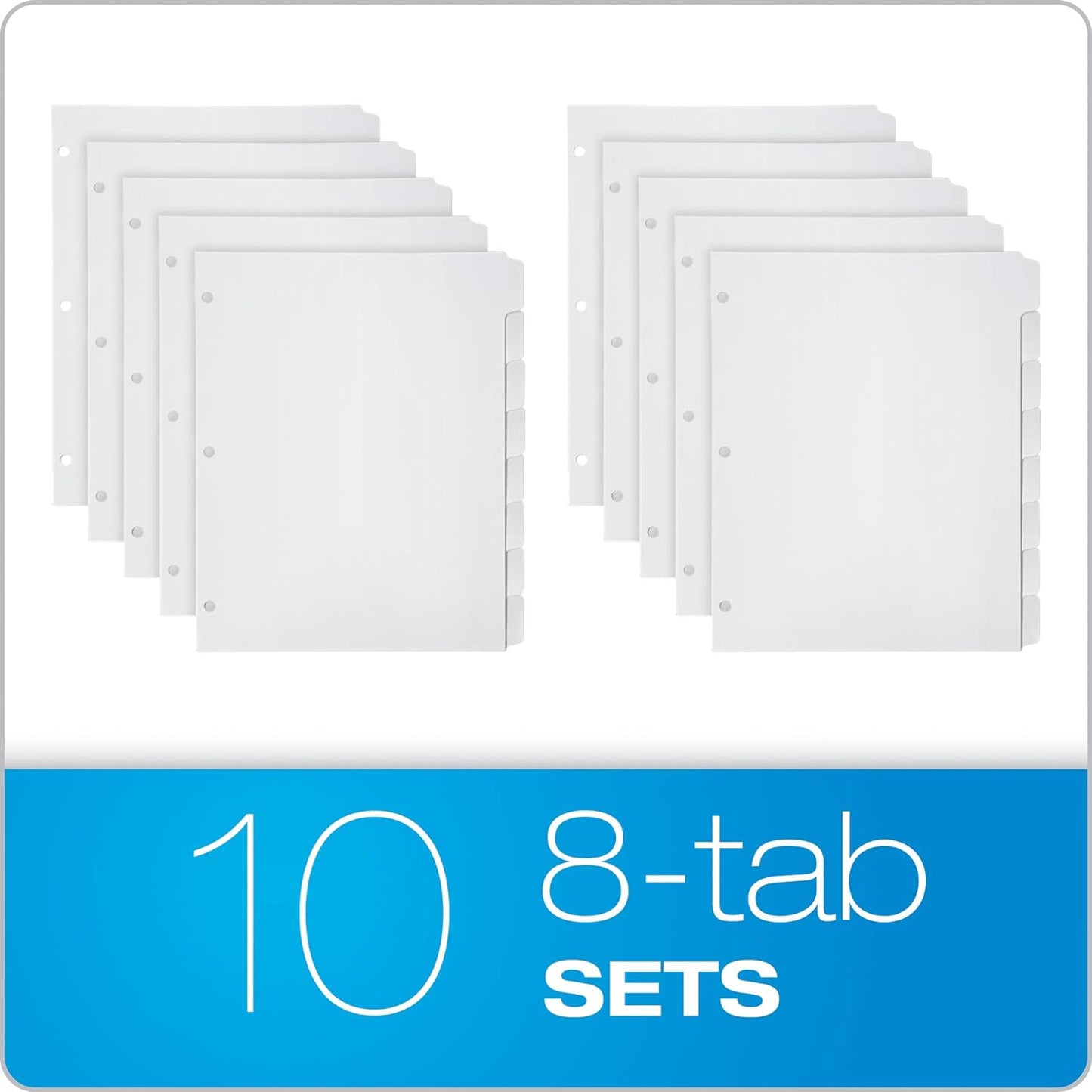 Blank Write on Binder Dividers, 1/8 Cut Tabs, 3 Hole Punch Dividers in 8 Tab Sets, 80 Dividers, 10 Sets, White (89982)