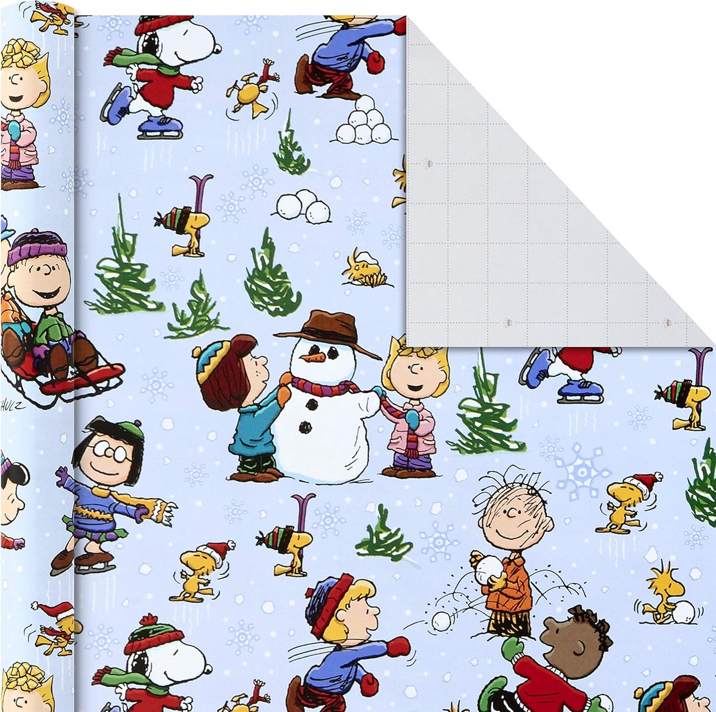 Christmas Peanuts Wrapping Paper with Cut Lines on Reverse (Pack of 3, 105 Sq. Ft. Ttl) Snoopy, Charlie Brown, Woodstock (5JXW1036)