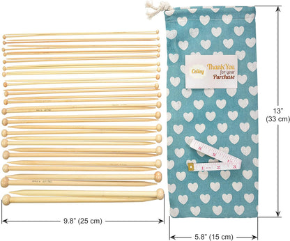 18 Pairs Smooth Bamboo Knitting Needles with Pouch (9 3/4 Inches Length, Sizes US 0 to US 15)