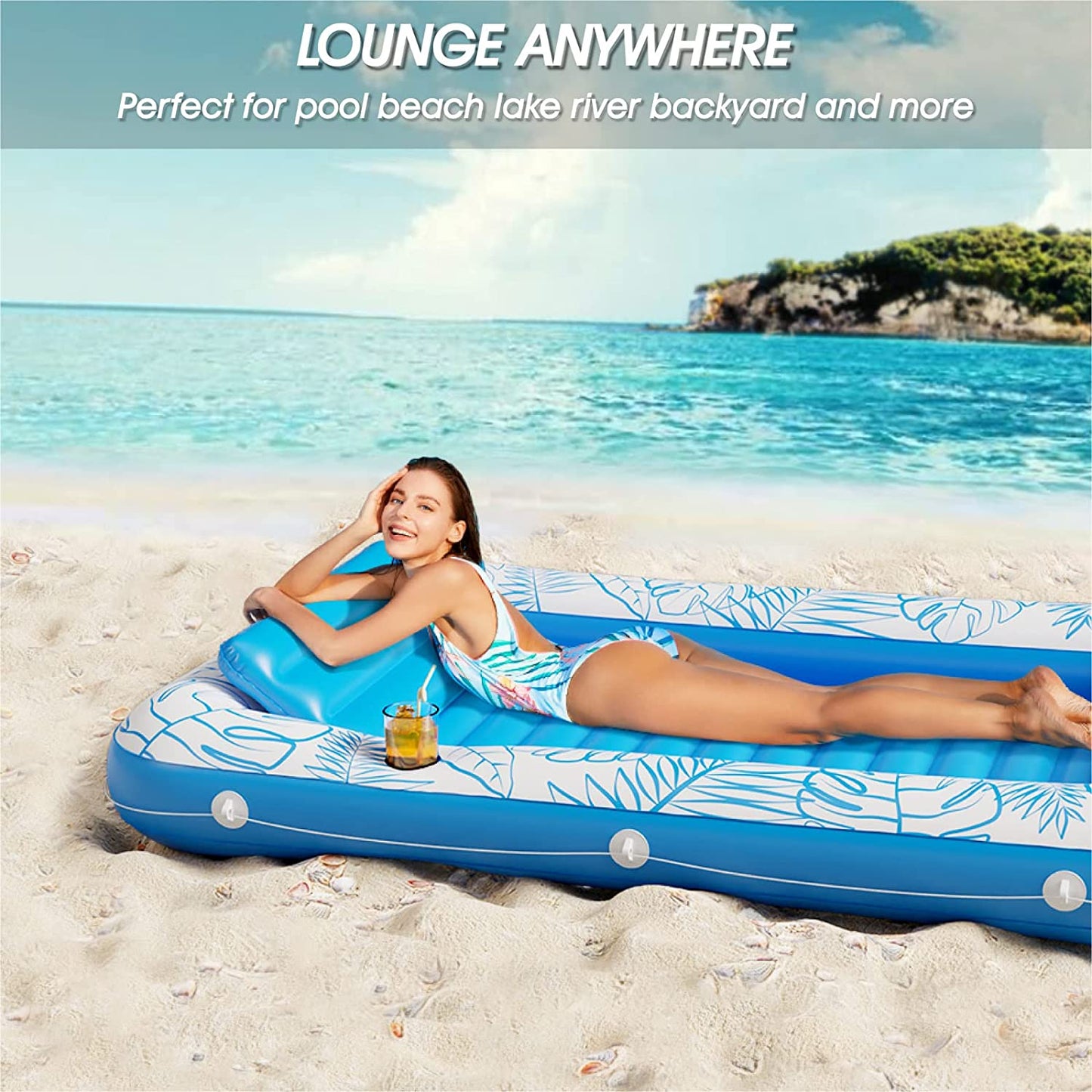 Inflatable Tanning Pool Lounger Float -  4 in 1 Sun Tan Tub Sunbathing Pool Lounge Raft Floatie Toys Water Filled Bed Mat Pad for Adult Blow up Kiddie Pool Kids Ball Pit Pool (L)