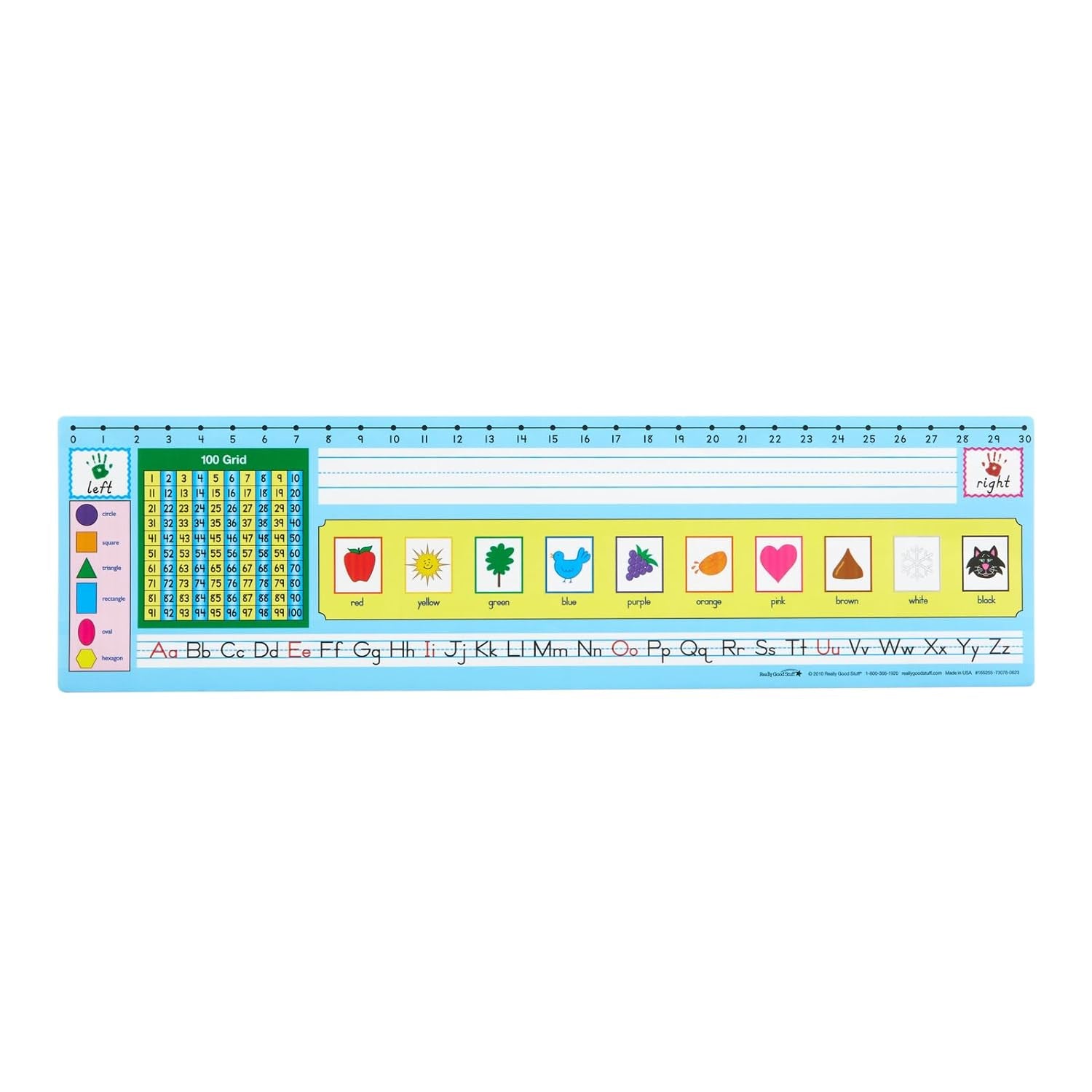 24PK Zaner-Bloser 100-Grid with Number Line Self-Adhesive Vinyl Desktop Reference Nameplate with Left and Right Handprints, Shapes and Colors