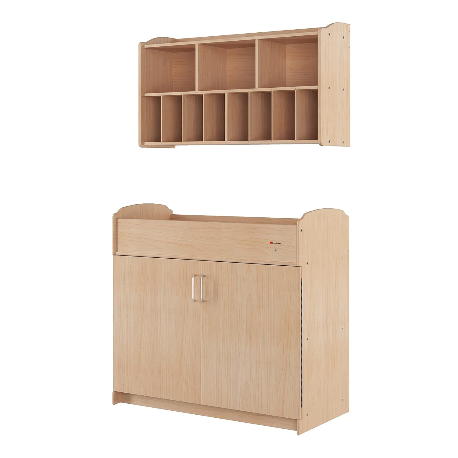 Serenity Daycare Changing Table with Storage Cubbies, Durable Wood Construction, Built-In Shelving for Ample Storage, Adjustable Safety Strap, Includes 1” Foam Mattress Pad (Natural)