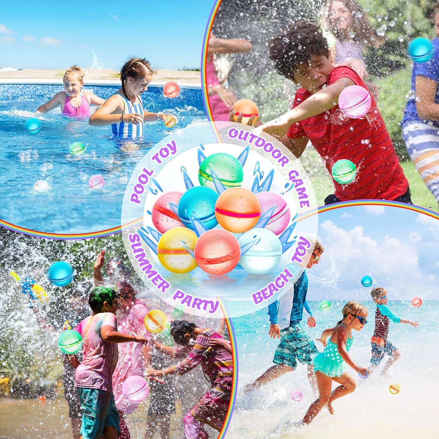 【8 Pack】Magnetic Reusable Water Balloons Fast Refillable for Kids Outdoor Activities, Latex-Free Kids Pool Beach Bath Toys, Self-Sealing Water Bomb Quick Fill for Summer Games