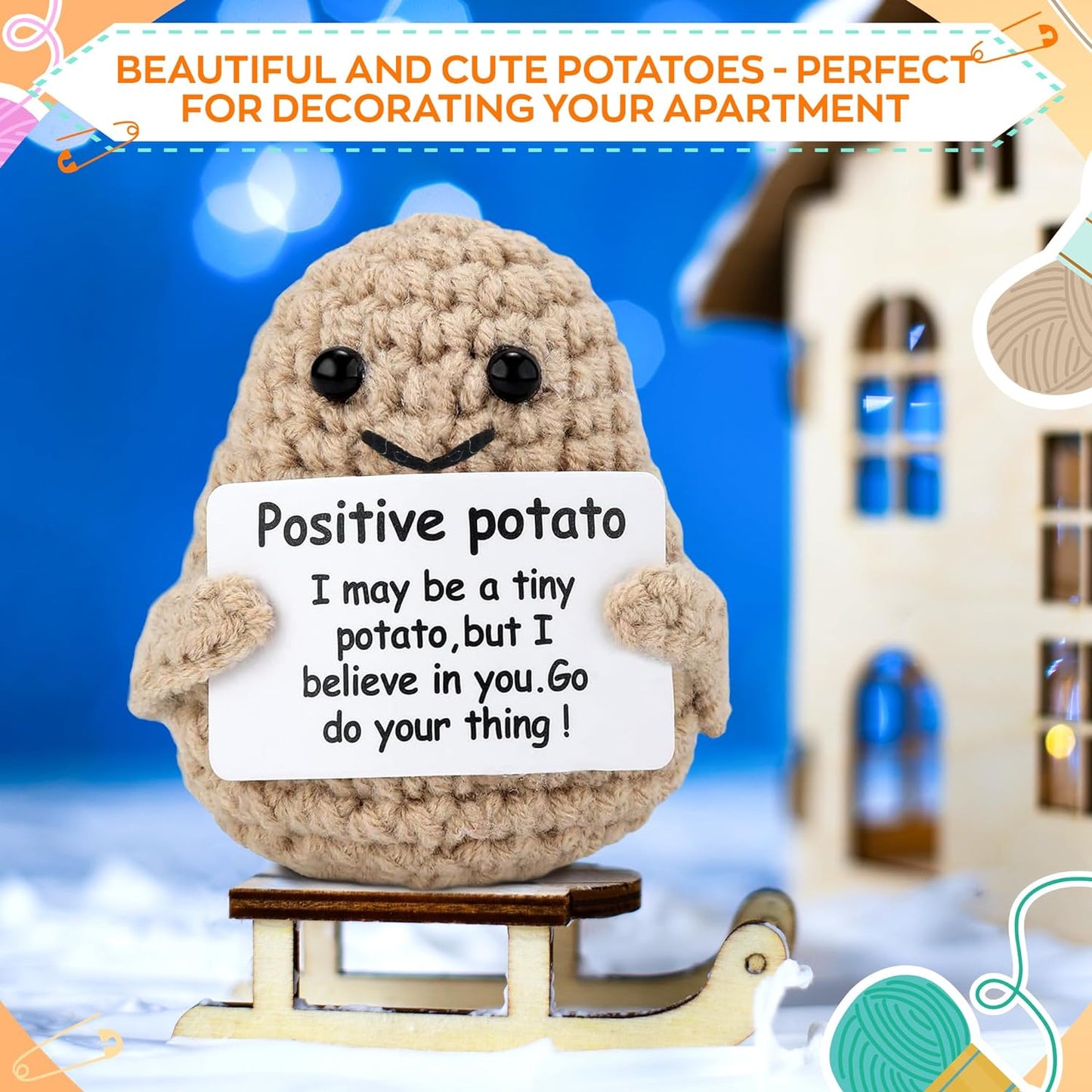 Funny Positive Potato Crochet Dolls - Cute Room Decor Knitted Toys Positive Cards Crochet Doll Emotional Support Plush Crochet Gift Home Decor Inspirational Gifts for Her Unique Birthday Gifts for Men