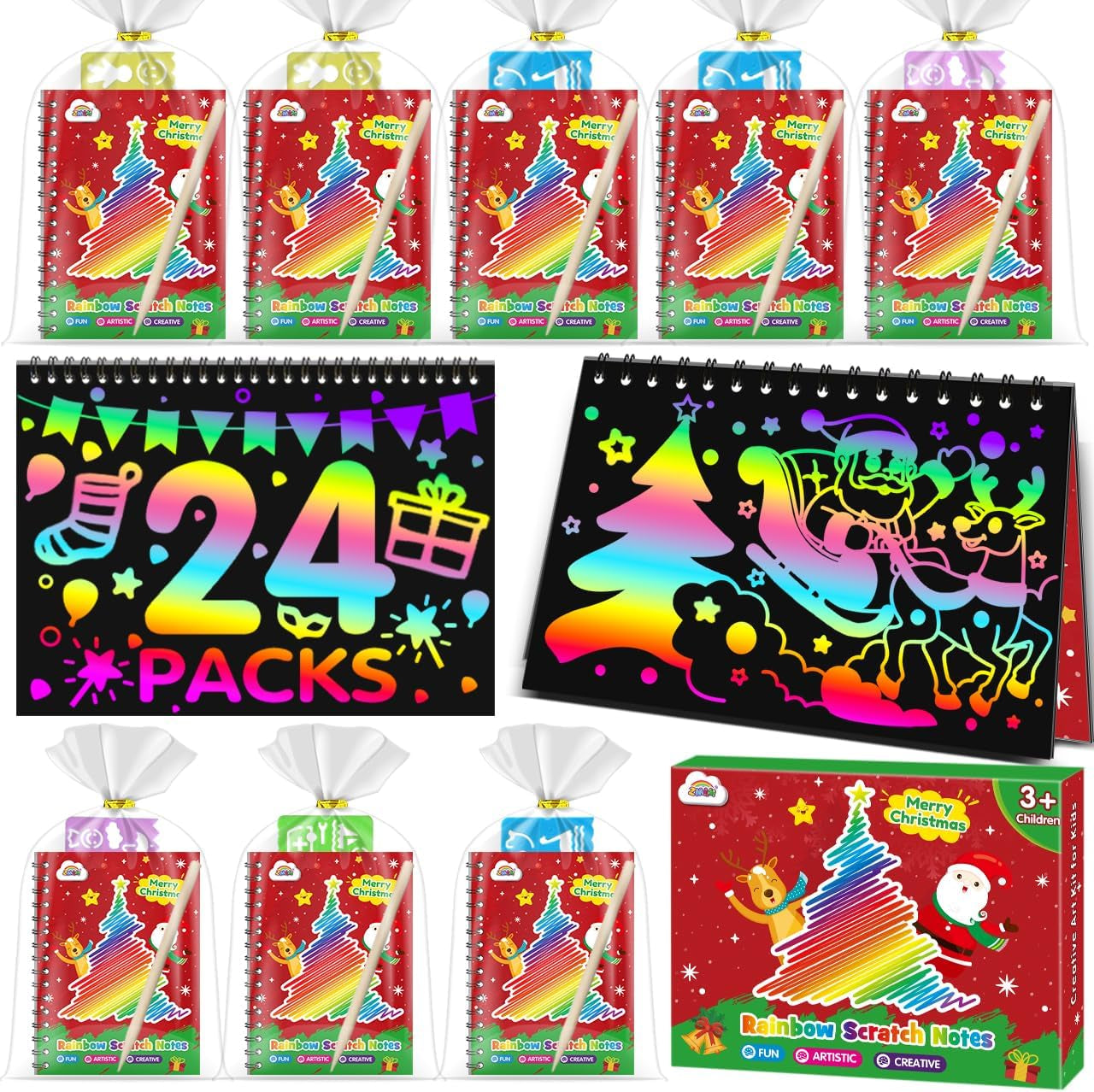 Scratch Art Party Favors: 16 Pack Rainbow Scratch Paper Art Craft Notebooks for Kids Age 3-12 Classroom Prize Art Party Supplies Birthday Goodie Bag Stuffers Easter Christmas Gift for Girls Boys