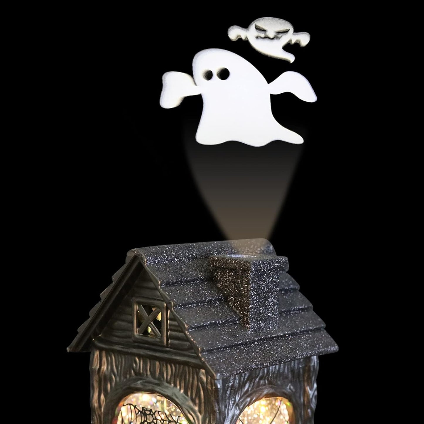 Halloween Skeleton Snow Globe Lantern Ghost Projection Lamp with 6 Hour Timer, Battery Operated & USB Powered LED Spinning Water Glittering Globe Halloween Decoration Parties(11”, 3AA)