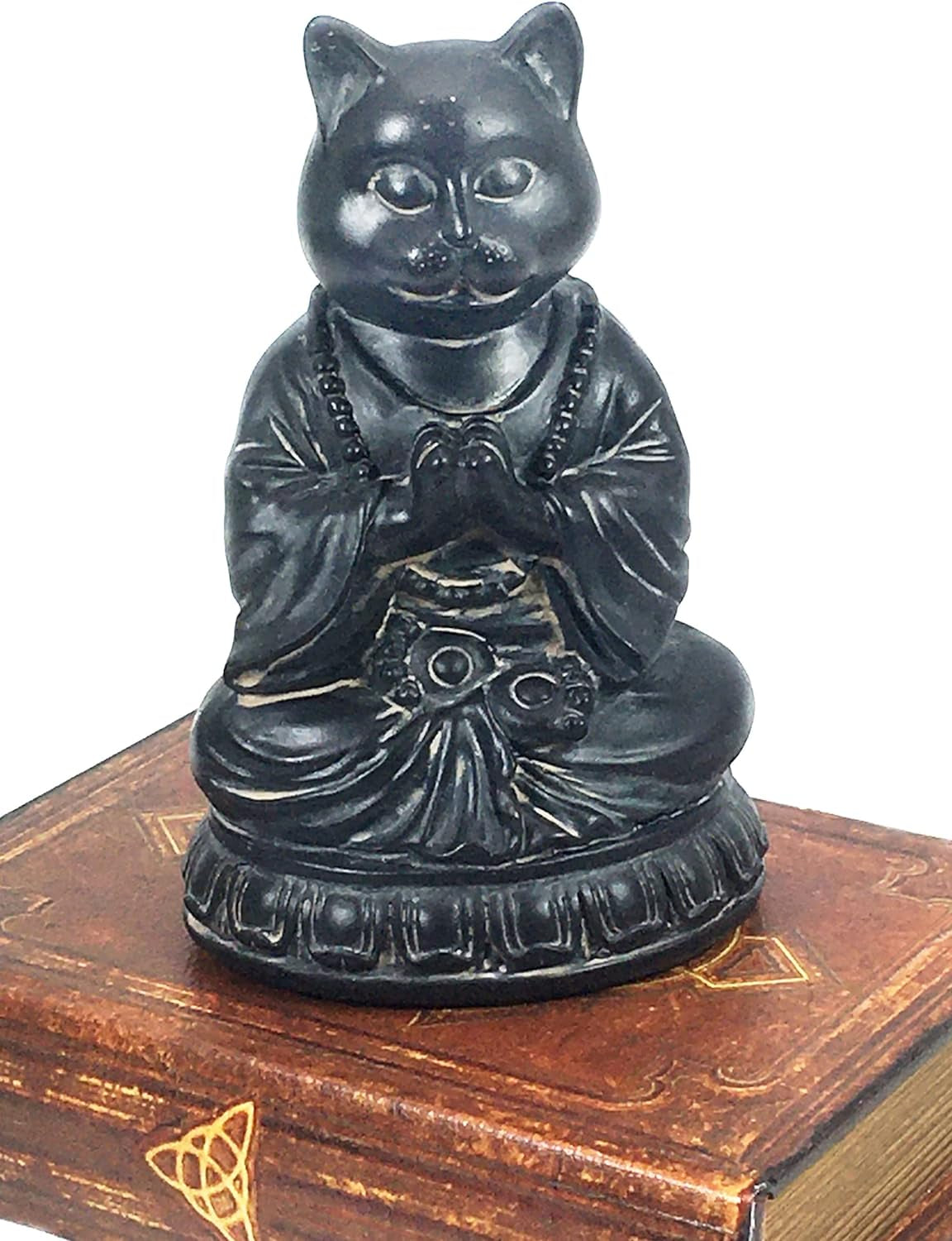 Cat Statue Kitten Cute Pet Yoga Zen Pose Dhyana Mudra Buddha Sculptures Collectible Vintage Figurines 6 Inch