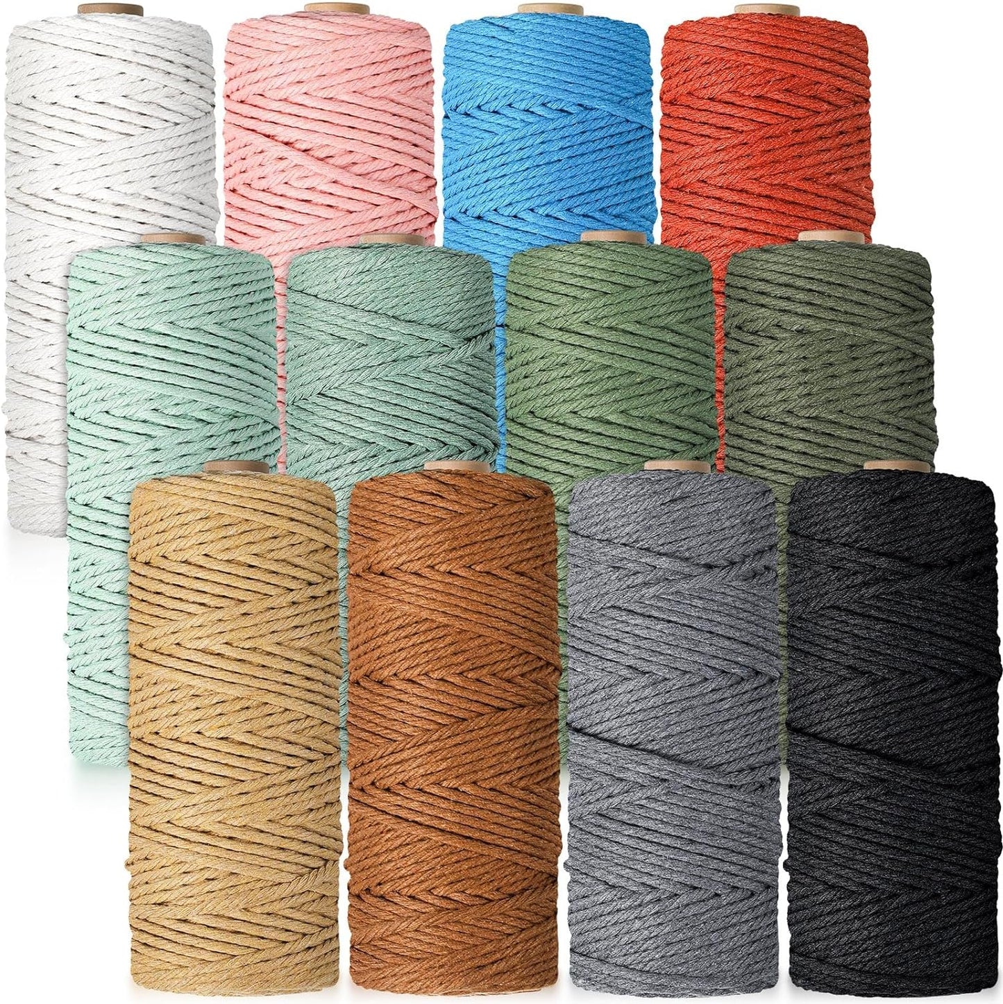 12 Rolls Macrame Cord, 3 Mm X 1308 Yards Natural Cotton Twine, Colored Macrame String, Colorful Cotton Rope for DIY Crafts Knitting, Artworks, Wall Hanging, Plant Hangers (Classic Color)