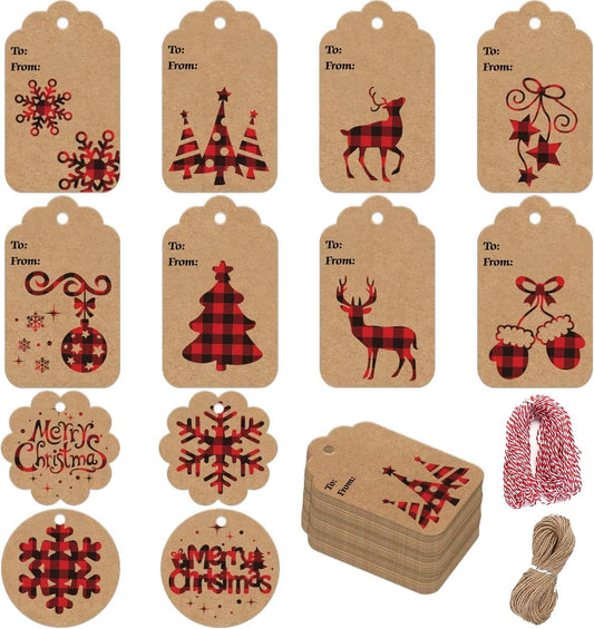 Christmas Kraft Paper Gift Tags,120 PCS Christmas Label Gift Tags with 230 Feet String