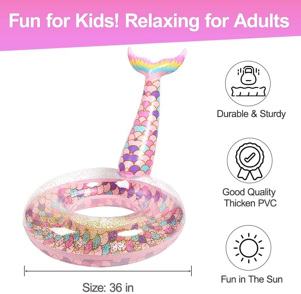 Pool Floats Inflatable Swimming Rings Mermaid Tail Tubes Glitters Water Party Summer Beach for Kids and Adults