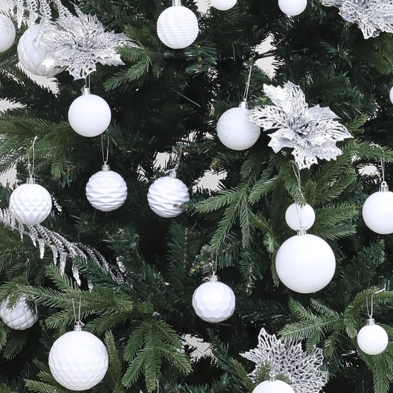 Christmas Balls Ornaments -36Pcs Shatterproof Christmas Tree Decorations with Hanging Loop for Xmas Tree Wedding Holiday Party Home Decor,6 Styles in 3 Sizes(Silver)