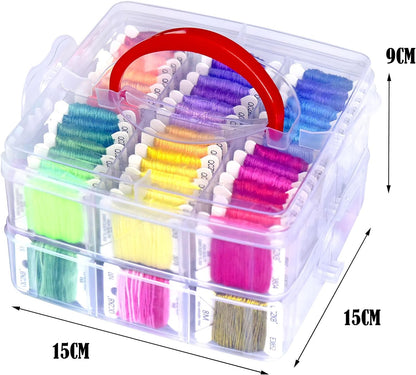 188 Embroidery Floss Set Including Cross Stitch Threads Friendship Bracelet String with 2-Tier Transparent Box, Floss Bobbins and Cross Stitch Kits