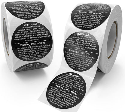 1000 PCS Candle Warning Labels, 1.5Inch round Candle Safety Labels Sticker for Candle Making DIY Candle Jars (Black)