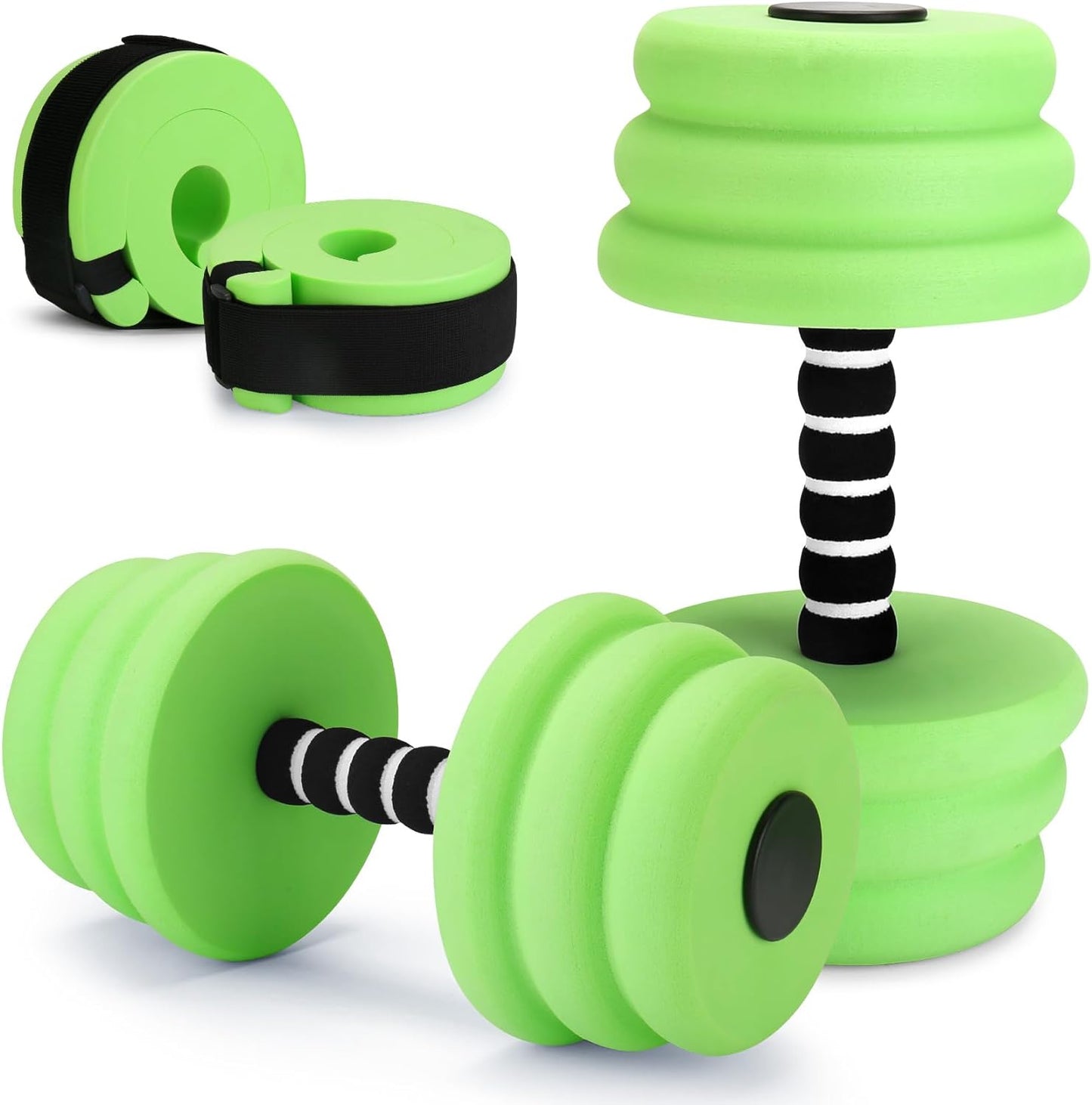 Water Aerobics Set for Aquatic Exercise, Pool Fitness Equipment Foam Water Dumbbell Set, New Upgrade Aquatic Dumbbells and Foam Swim Aquatic Cuffs, Water Workout Fitness Tool