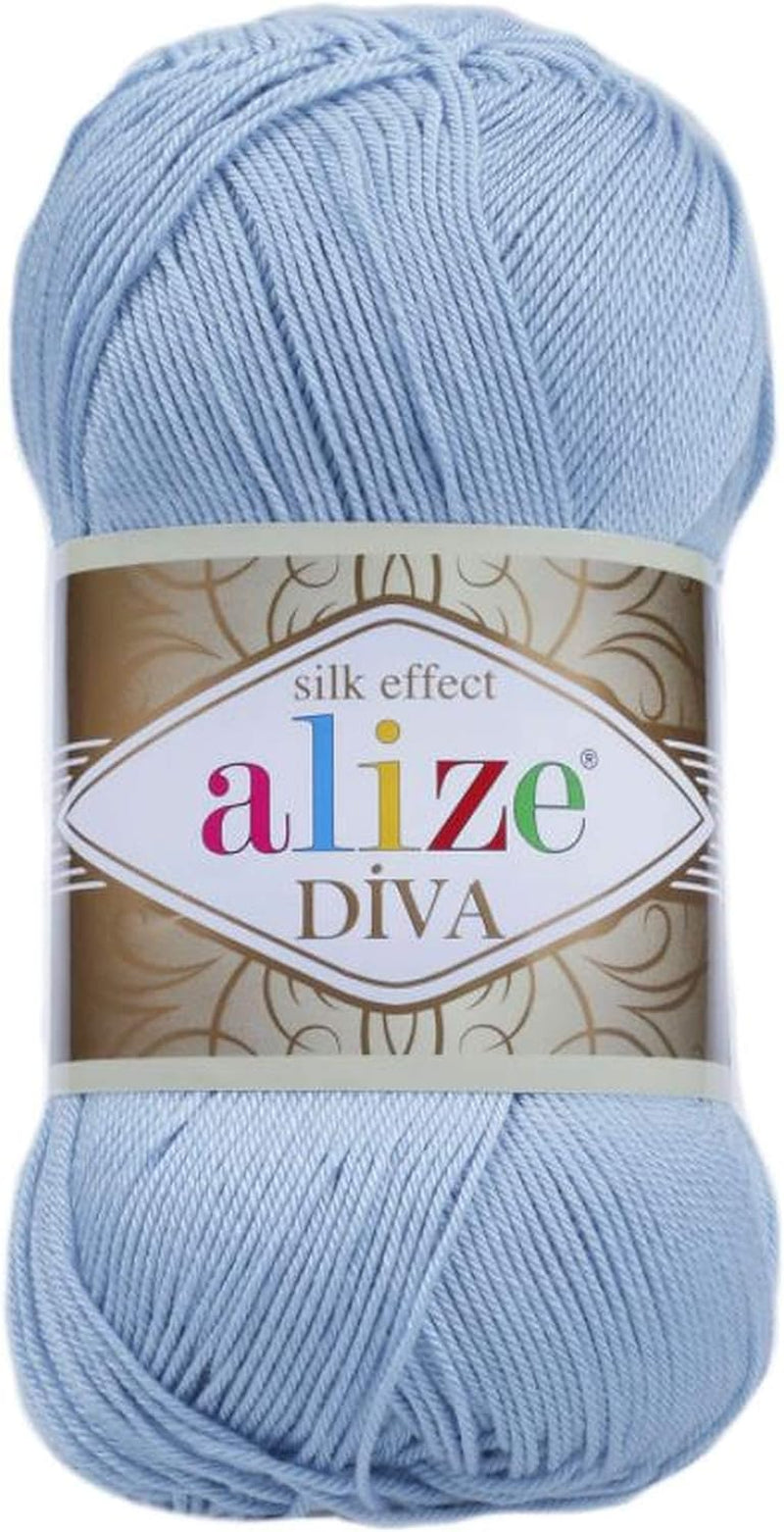 Diva Silk Effect 100% Microfiber Acrylic Yarn 1 Ball Skeins 100Gr 383Yds Color (361 - Navy)