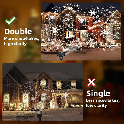 Christmas Snowflake Projector Lights Outdoor,Double Head Snowfall Led Lights Waterproof,Landscape Decorative Lighting Projection Lamp for Xmas Holiday Wedding Indoor Garden Patio