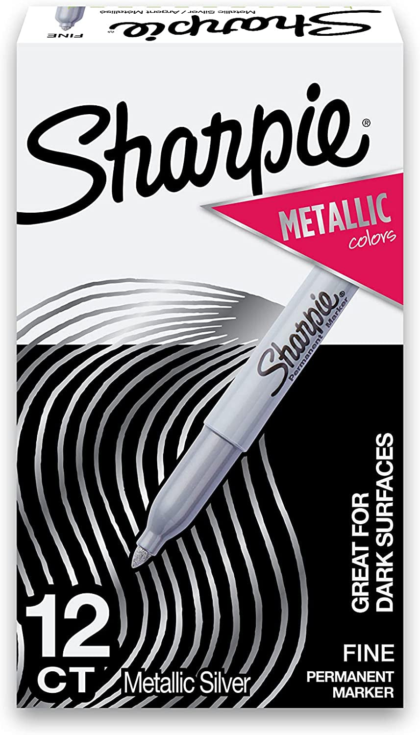 Metallic Permanent Markers, Fine Point, Silver, 12 Count