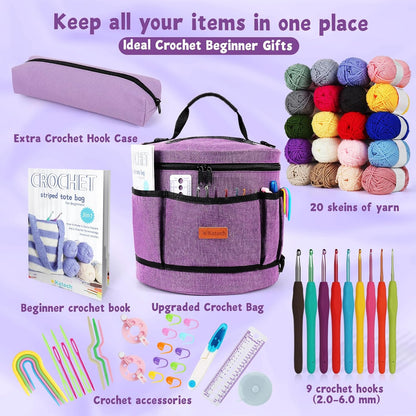 Crochet Kit for Beginners, Beginner Crochet Kit for Adults and Kids Crochet Kits Includes Crochet Hooks Knitting Bag Crochet Yarn for Crocheting Instruction Knitting Kit Crochet Supplies Gift