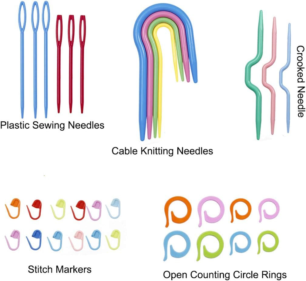 Complete Knitting and Crochet Accessories,Knitting Supplies Kit with Knitting Stitch Markers Plastic Sewing Needles Cable Needles for Knitting Sewing Kit