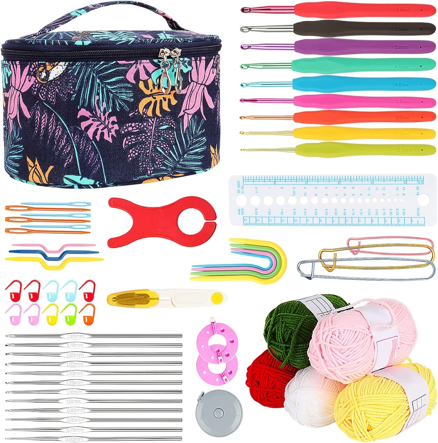 Crochet Kit for Beginners Adults, Crochet Kits Include Yarn, 59Pcs Crochet Starter Kit for Beginners Kids,Ergonomic Crochet Hooks 2.0-6.0 Mm, Lace Steel Needles 0.6-1.9 Mm