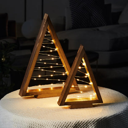 Wood Christmas Tree with Lights, Modern Farmhouse Lighted Tabletop Christmas Tree for Home Table Fireplace Mantle Shelf Decor, Christmas Holiday Decorations Set of 2 (Large 13.3" & Small 9.8")