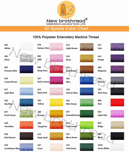 40 Brother Colors Polyester Machine Embroidery Thread Kit 500M