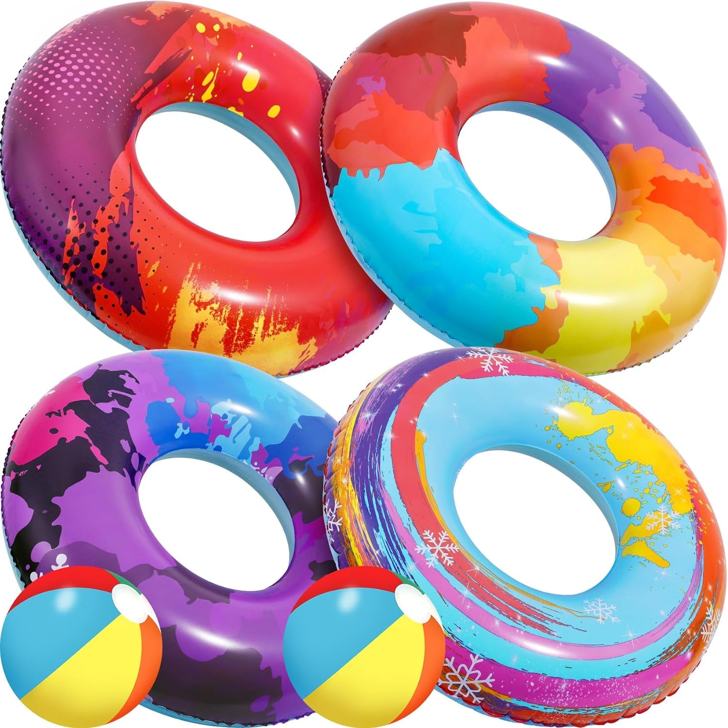 6Pcs Pool Floats Tubes, Colorful Inflatable Pool Floats Kids, Pool Floaties Beach Swimming Rings Party Toys for Kids and Adults