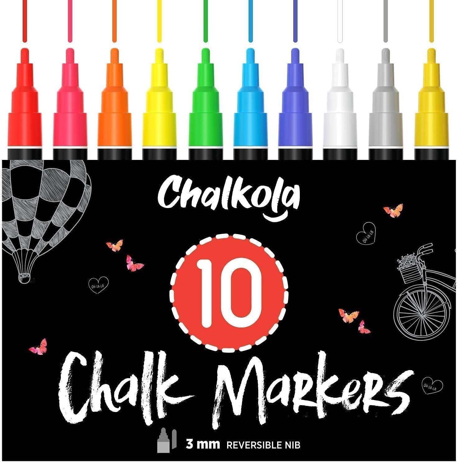 Liquid Chalk Markers Erasable (10 Pack) W/Gold & Silver - Washable Paint Chalk Pens for Chalkboard Signs, Blackboard, Car Window, Bistro, Glass, Board - Neon Wet Wipe 6Mm Reversible Bold Tip