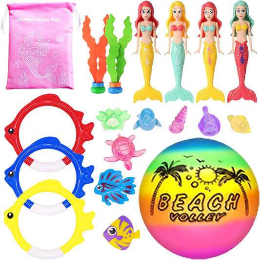 18 Pcs Diving Pool Toys for Kids Ages 3-12 Set with Storage Bag,Pool Games Summer Swim Water Sinking Mermaid Toys