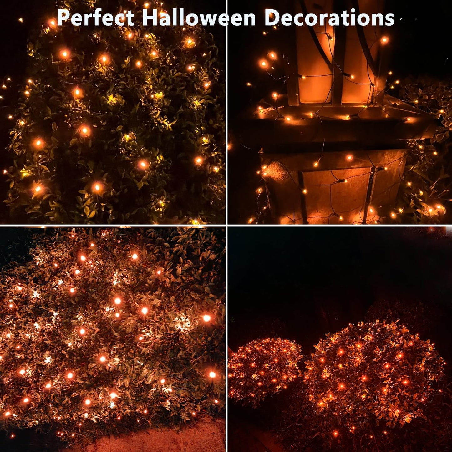 Halloween Lights Outdoor,100Led 5Ftx5Ft Orange Halloween Net Lights with Connectable, Waterproof ,UL Certified and Durable Green Wire Design for Bushes,Shrubs,Halloween Decorations Outdoor(Orange)