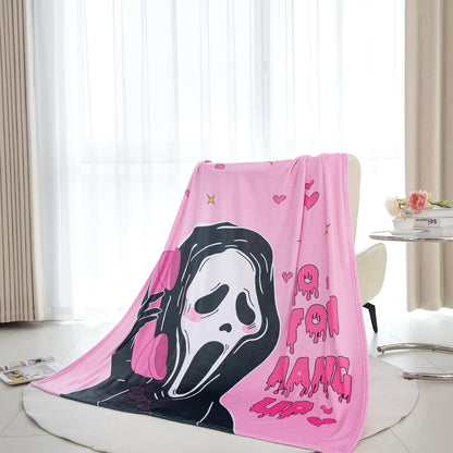 50 X 70 Extra Length Throw Blanket Funny Horror Ghostface Fleece Blanket - Cozy and Warm Throw Scream Blanket - Perfect for Halloween and Spooky Decor