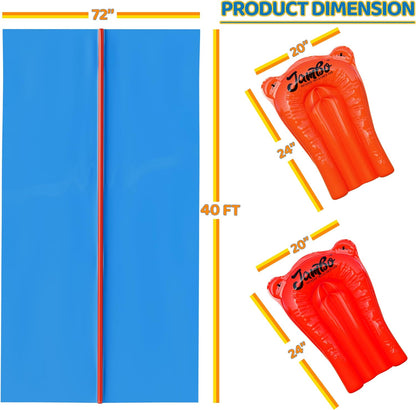 40 FT Huge Slip Splash and Slide for Adults and Children,Heavy Duty Long Tarp for Slip Splash and Slide,Extra Long Slip Splash and Slide,Big Lawn Water Slide,Backyard Waterslide,Outdoor Toys