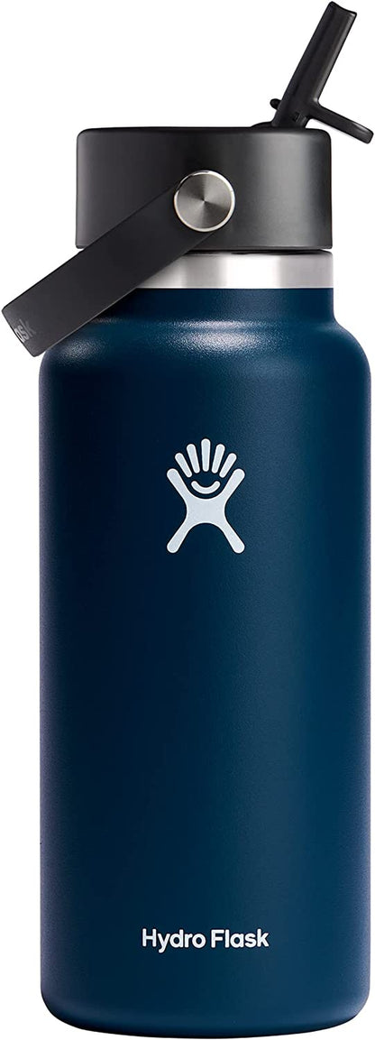 Wide Mouth Vacuum Insulated Stainless Steel Water Bottle with Leakproof Closeable Straw Lid for Cold Water Drinks, Sports, Travel, Car and School