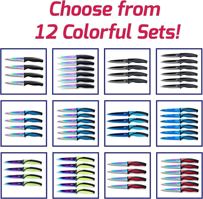 Stainless Steel Steak Knife Set   Titanium Coated Colorful Kitchen Knives with