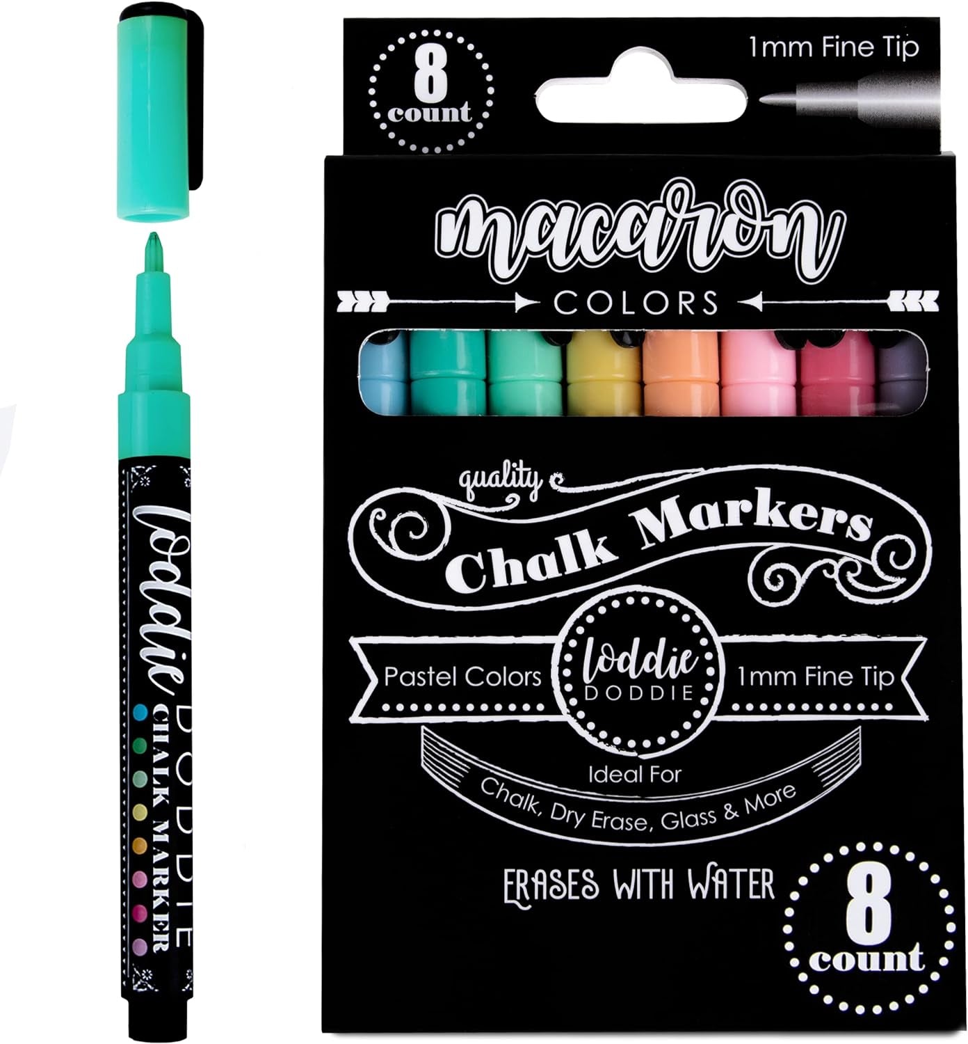 Fine Liquid Chalk Markers for Chalkboard - Erasable, Low-Odor Chalkboard Markers Erasable, Macaron Pastels Chalk Pens 8 Count