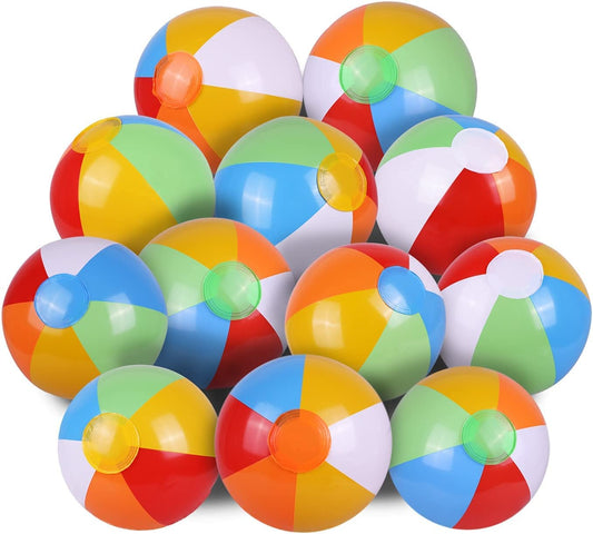 12" Beach Balls Bulk - Inflatable Swimming Pool Toys for Kids Birthday Party Supplies Favors Luau Decorations - Blow up Classic Rainbow Color Beachball Summer Water Games Fun Gifts (12 Pack)