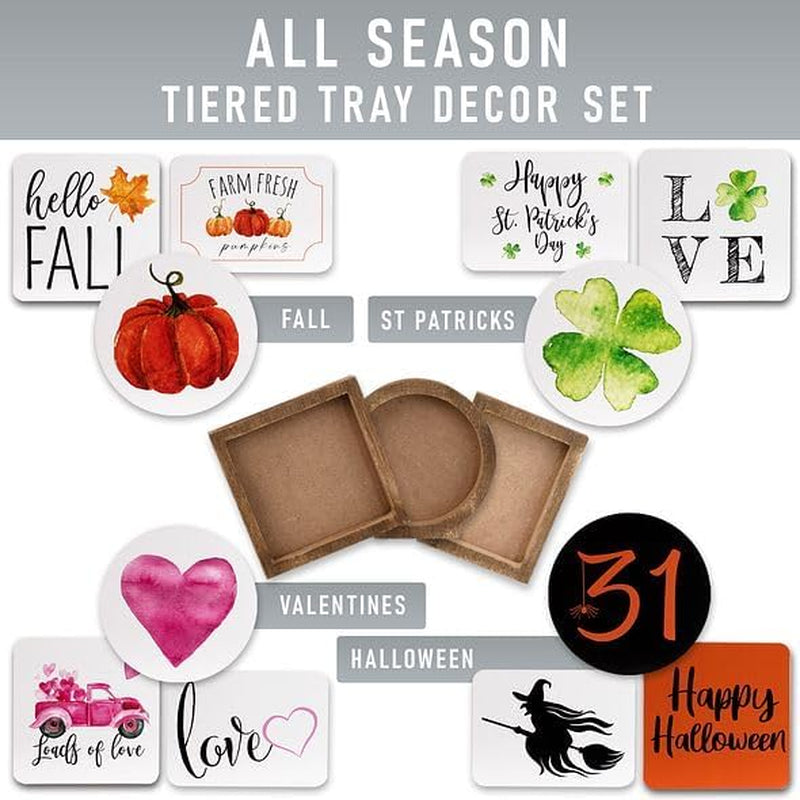 The Ultimate Farmhouse Christmas Tiered Tray Decor Set - Beautiful Year round Seasonal & Halloween Holiday Decoration Bundle - the Perfect Fall Centerpiece Design for Home & Kitchen Decor