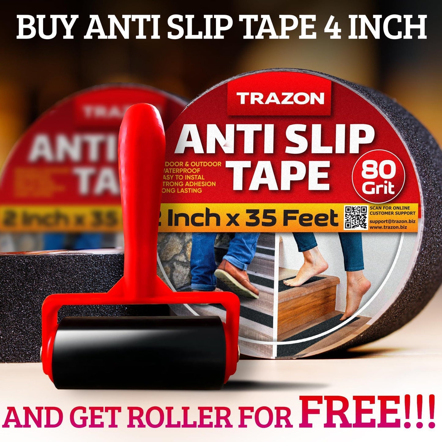 Rubber Tape Roller for Grip Tape Anti Slip Tape Treads and Other Tape (Gaffer