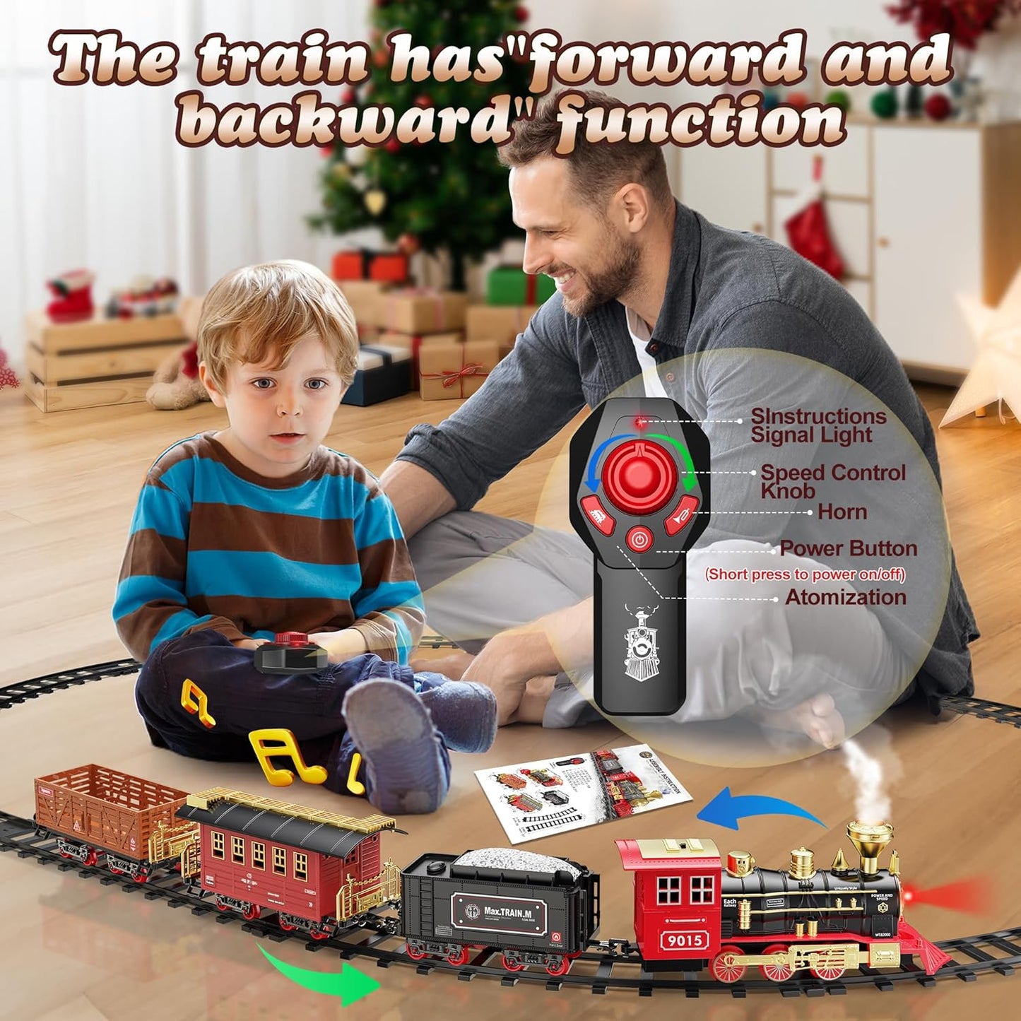 Train Set - Christmas Train with Remote Control Train Toys for Boys with Smokes, Lights and Sound,Toy Train Set for under Christmas Tree, Toddler Model Trains for 3 4 5 6 7 8+ Years Old Kids